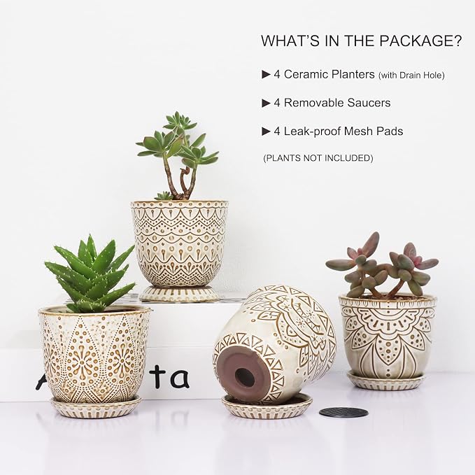 Gepege Succulent Pots, 4 Inch Small Indoor Ceramic Planter Pot - Image 3