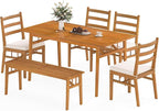 Tangkula 6 Pieces Patio Acacia Wood Dining Set, Outdoor Rectangular Table by TANGKULA
