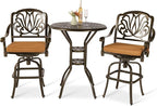 VIVIJASON 3-Piece Patio Swivel Bar Stools Set, All Weather Cast Aluminum by VIVIJASON