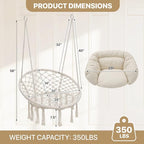 Monibloom Hanging Hammock Chair w/Large Comfy Cushion, Macrame Swing Chair - Image 2