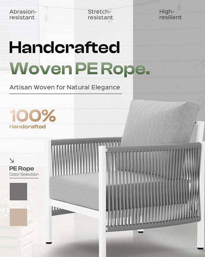 Aluminum Outdoor Patio Couch, 3 Seats HDPE Rope Patio Sofa - Image 4