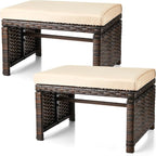 2 Pcs Patio Rattan Ottomans Outdoor Wicker Ottomans Patio Footstool Footrest by Beeveer