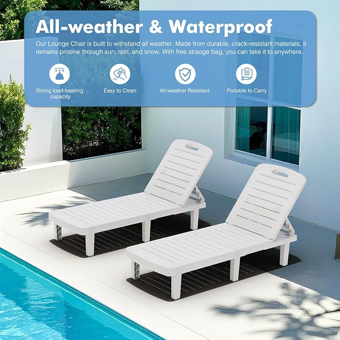WACASA Outdoor Chaise Lounge Chairs Set of 4, Oversized Resin Lounge Chairs - Image 9