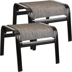 Outdoor Patio Ottoman Seat Textilene Portable Metal Footstool Portable Footrest by Deugold