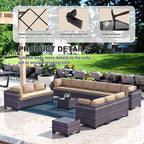 Kullavik 14 Pieces Outdoor Patio Furniture Set PE Wicker Rattan Sectional Sofa - Image 4