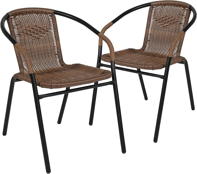 EMMA + OLIVER Set of 2 Modern Rattan Indoor/Outdoor Stack Chairs, Stacking - Image 3