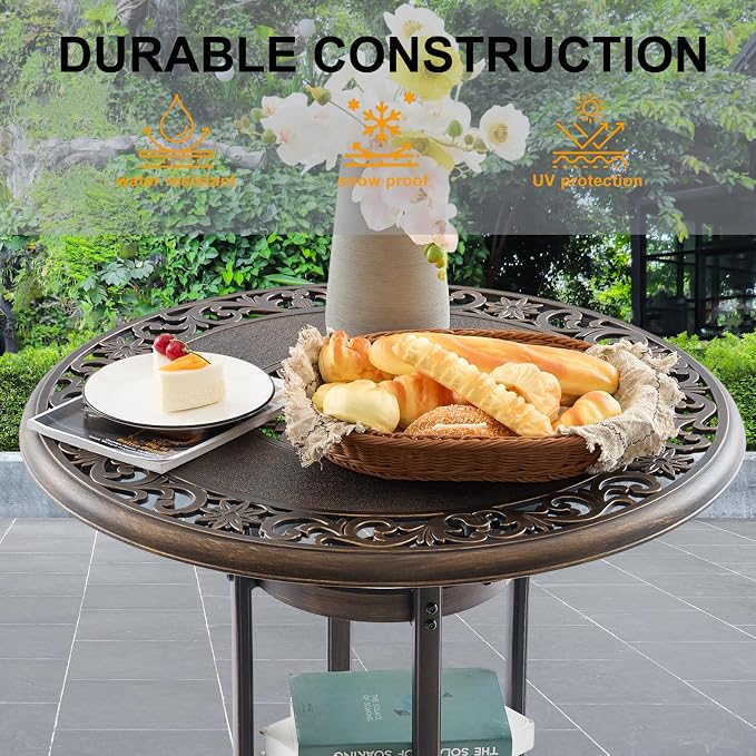 3-Piece Cast Aluminum Outdoor Bar Set, 31.5" Round High Top Patio Table & 2 - Image 6