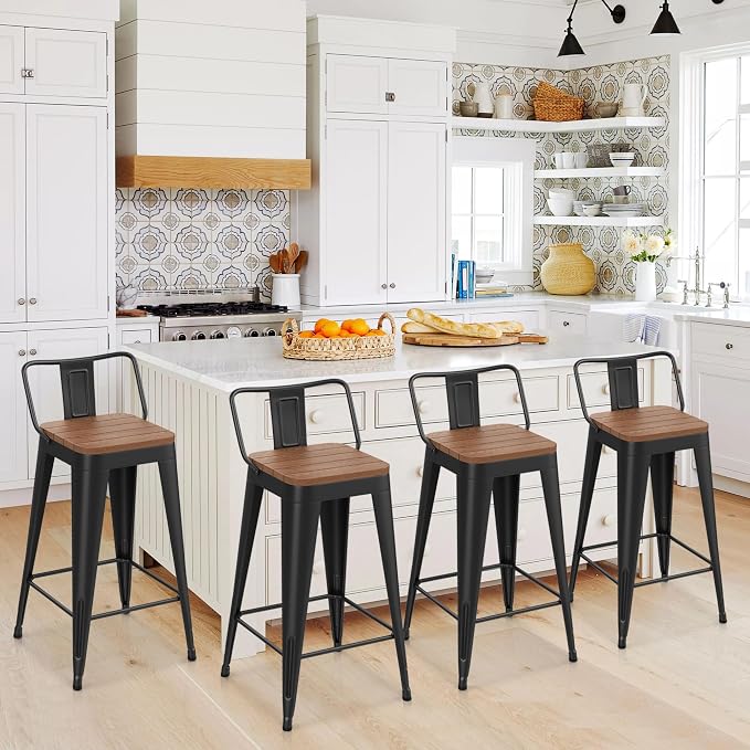 HAOBO Home 30" Outdoor Barstools Patio Stool Metal Bar Stools Set of 4 Counter - Image 4