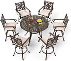 PHI VILLA 7 PCS High Bar Patio Dining Set, Cast Aluminum Outdoor Bar Set by PHIVILLAThepioneerofcomfortablehouseholdsupplies