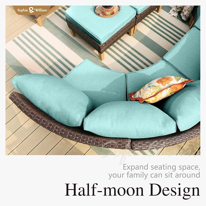 Sophia & William Outdoor Wicker Sectional Sofa Set, 12 Piece Half Moon Curved - Image 4