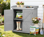 Outdoor Potting Bench with Storage Cabinet and Metal Top, Wood Workstation - Image 2