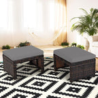 Tangkula 2 Pieces Patio Rattan Ottomans, All Weather Outdoor Footstool Footrest - Image 4