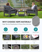 SERWALL HDPE Patio Sofa Set, 3-piece Sectional Outdoor Furniture Set, All - Image 3