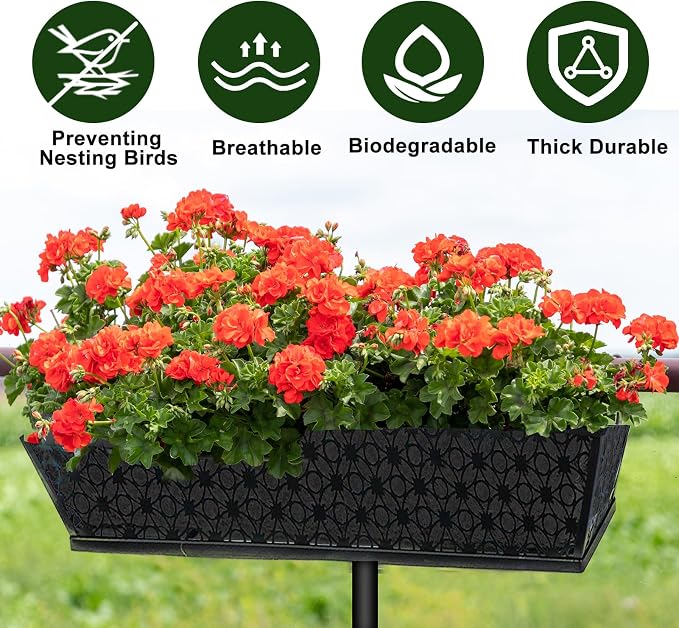 2PCS 24Inch Rectangle Window Box Liner Felt Planter Basket Liner Insert Black - Image 3