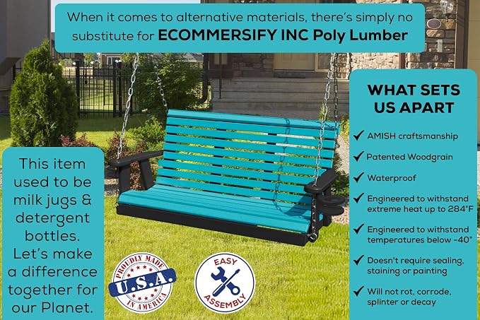 Poly Lumber Wood 4FT Porch Swing Amish Craftsmandship Made in USA HDPE - Image 3