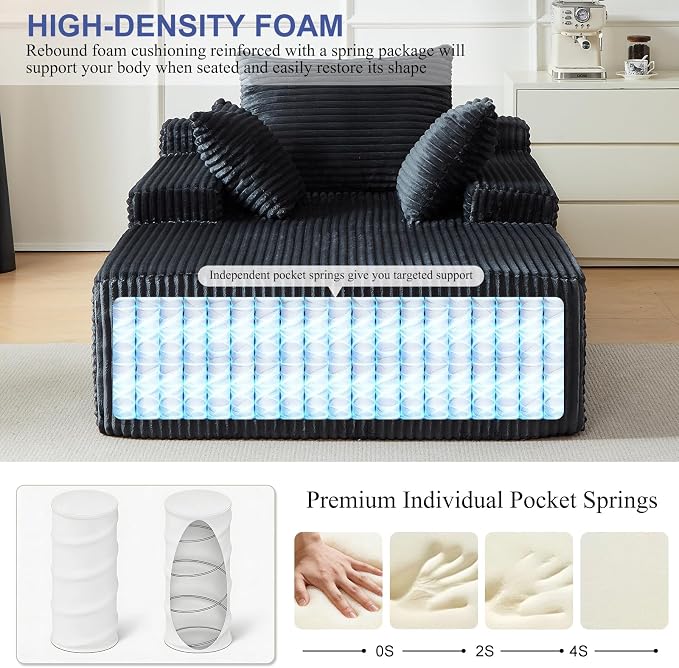 67 Inch Chaise Lounge Chair Indoor, Oversized Upholstered Boneless Sofa Bed - Image 3