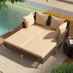 Tangkula Outdoor Rattan Double Daybed, Boho Wicker Chaise Lounge - Image 3