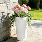 24” Tall Outdoor Planters Set of 2, Self Watering Flower Pots White Planters - Image 6