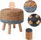 YMYNY Foot Stool Natural Seagrass Hand Weave, 12.6" Small Ottoman, Round - Image 8