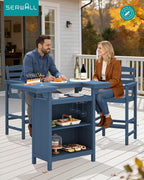 SERWALL Outdoor Bar Table Set – HDPE Blue Patio Bar Cabinet - Image 2