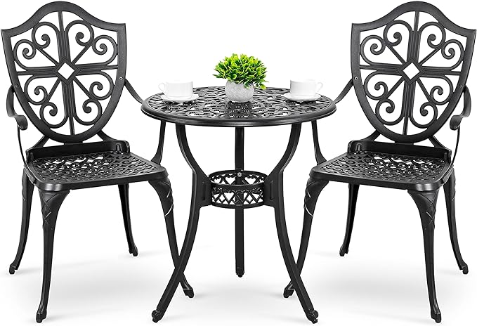 NUU GARDEN 3-Piece Outdoor Bistro Set, Round 24 Inch Cast Aluminum Bistro Table by NUUGARDENCORPORATION