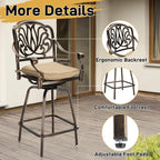 VINGLI Outdoor Swivel Bar Stools Set of 2, Cast Aluminum Patio Bar Height Chairs - Image 4