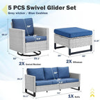 Belord Wicker Patio Furniture 5 Piece Outdoor Sofa Set, Oversize Outdoor Swivel - Image 2