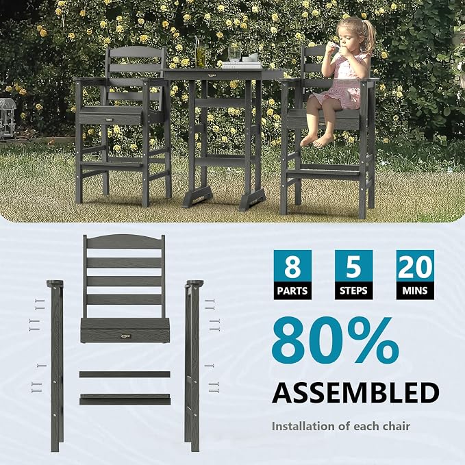 VINGLI 5-Piece Outdoor Patio Bar Table and Chairs Set, HDPE Bar Set All Weather - Image 5
