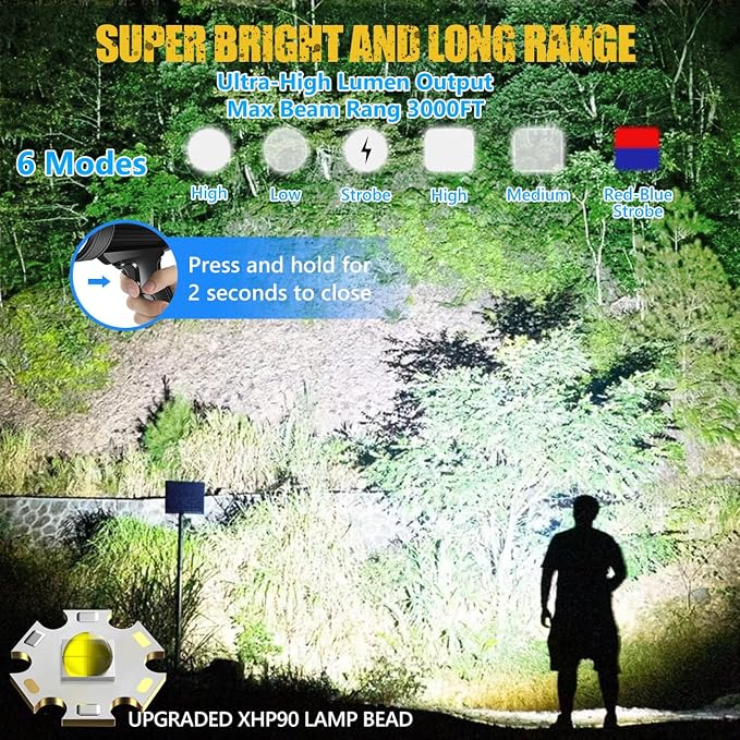Spotlight 100000 Lumens, 6 Modes Led Rechargeable Spotlight Flashlight As Seen - Image 2
