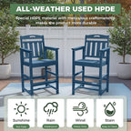 Outdoor Patio Tall Adirondack Bar Chairs Set of 2, All-Weather HDPE Bar Height - Image 2