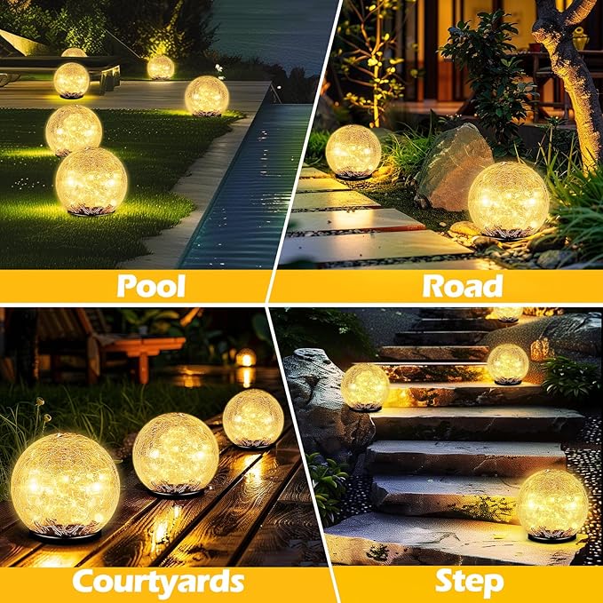 Coroor Garden Solar Ball Lights Outdoor Waterproof, 30 LED Cracked Glass Globe - Image 7