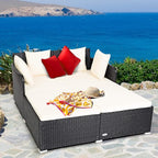 COSTWAY Outdoor Patio Rattan Daybed, Sponge Cushioned Loveseat Sofa - Image 2