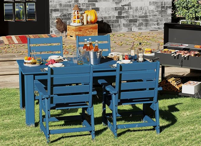 GREENVINES Outdoor Dining Chair | HDPE | Patio Chairs | All-Weather | Blue - Image 3