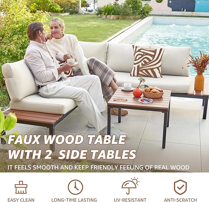 NATURAL EXPRESSIONS Outdoor Furniture Set, L Shape Patio Sectional, Metal - Image 6