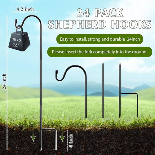 24 Pcs 24 Inch Shepherds Hook for Outdoor Adjustable Bird Feeder Pole Metal - Image 2