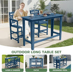 Outdoor Patio Bar Height Table and Tall Adirondack Chairs Set of 2, All-Weather - Image 9