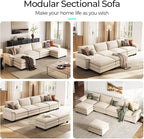 LINSY HOME 157'' Modular Sectional Sofa Beige Couch Corduroy Cloud Couches - Image 6