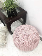 FRELISH DECOR Round Pouf Ottoman Hand Knitted 100% Cotton Pouf Foot Stool - Image 7
