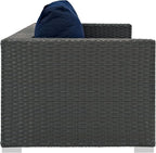 Modway Sojourn Wicker Rattan Outdoor Patio Sunbrella Fabric Sofa in Canvas Navy - Image 4