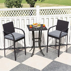 Tangkula 3 Piece Patio Wicker Bar Set, Outdoor Rattan Counter Height Cushioned - Image 3