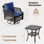 HOMREST 3 Piece Outdoor Swivel Chair Set, Wicker Patio Bistro Set - Image 5