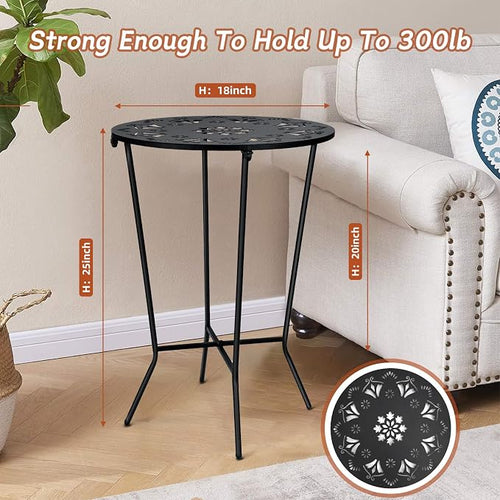 25" Height Side Table, 18inch Round Metal Outdoor Patio Bistro Table, Weather - Image 2