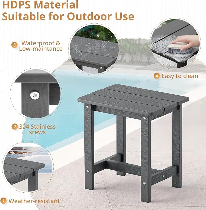 LUE BONA Outdoor Side Table, HDPS Small Outdoor Adirondack Side Tables - Image 6