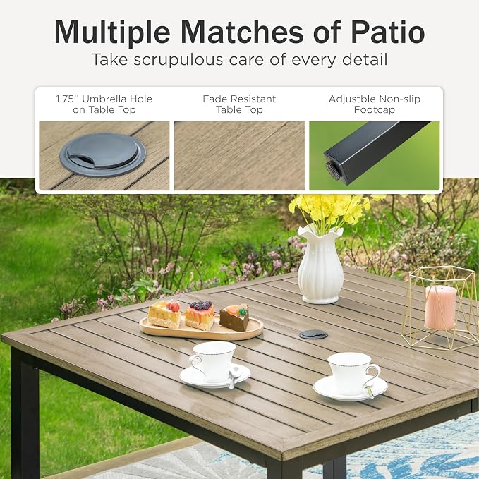 PHI VILLA Outdoor Patio Table, Square Metal Steel Slat Table - Image 5
