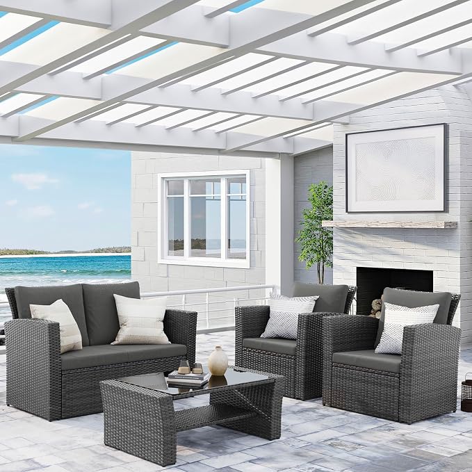 Wisteria Lane 4 Piece Patio Furniture Set, Wicker Outdoor Patio Conversation - Image 2