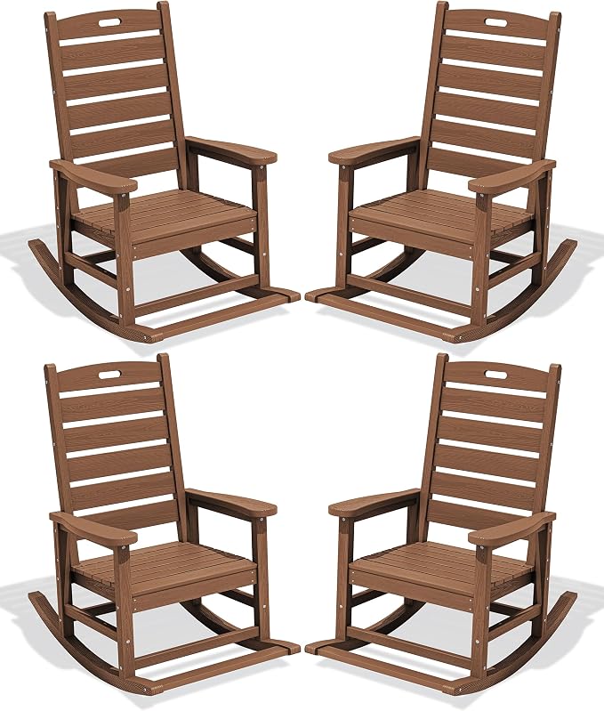 SERWALL Outdoor Rocking Chair Set of 4, Oversized HDPE Patio Rocking Chair by SERWALL