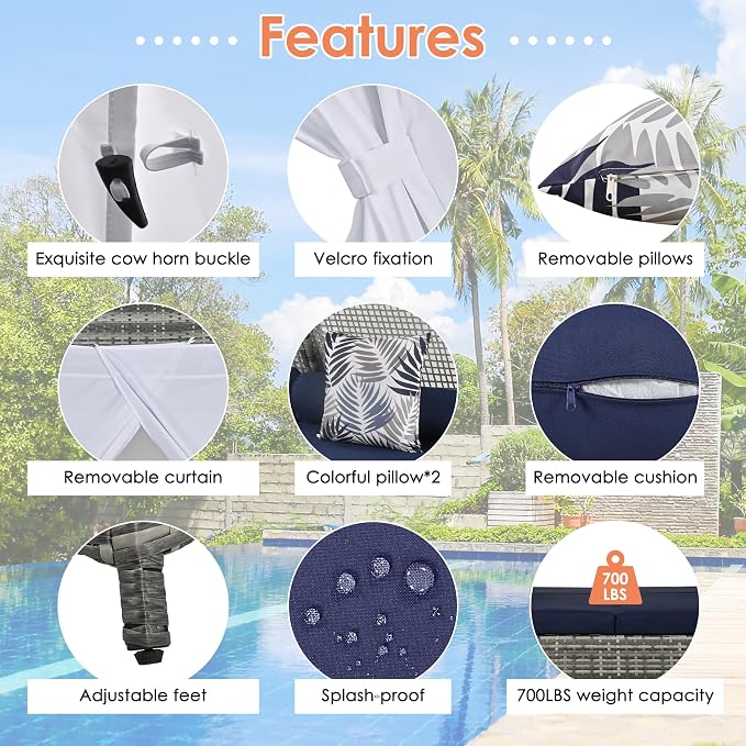 SOFTSEA Outdoor Sunbed with Cushions and Colorful Pillows, Patio Tent Shape - Image 6