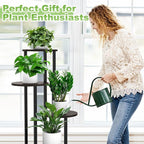 5 Tier Wood Tall Plant Stand Metal Rack Indoor, Round Planter Shelf Display - Image 4