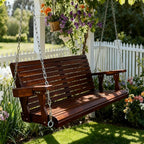 Wooden Porch Swing 2-Seater, High Backrest and Deep Seat, Bench Swing - Image 2