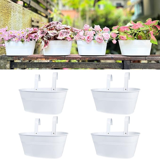LaLaGreen Outdoor Rail Planter Metal Iron Hanging Flower Pots Deck Railings by L%C3%A1L%C3%A1Green